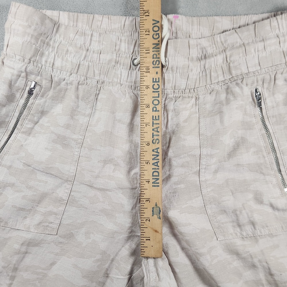 Athleta Cabo Tide Linen Jogger Pants Women 12 Beige Camo Drawstring Zip Pockets - Picture 3 of 8